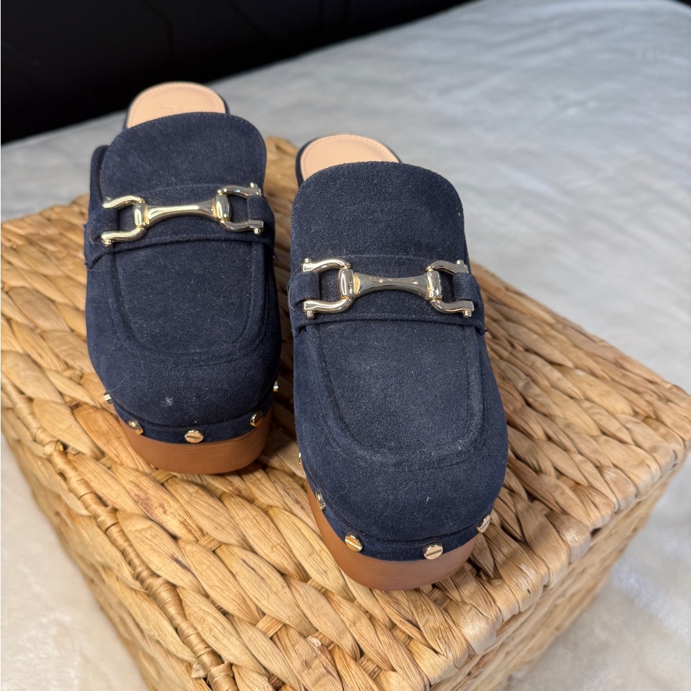 Journee Collection Greta Navy Suede Studded Mules – Horsebit Clogs – Sz 7 - Picture 3 of 9